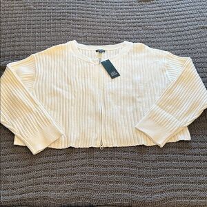 NWT Wild Fable Ribbed Knit Double Zip White Cardigan Sweater 2X cropped